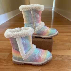 Girls Faux Fur Lined Boots Sparkle Winter Boots Size 4